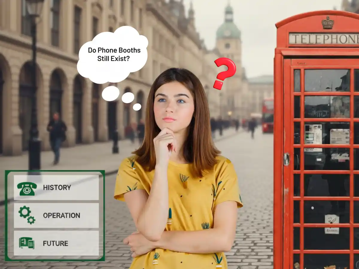 A girl thinking if phone booths still exists today?