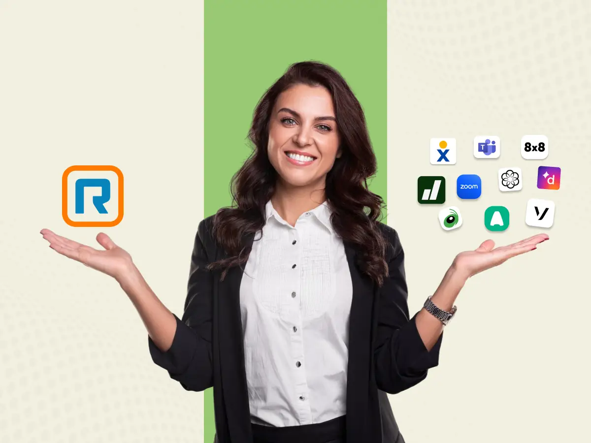 Girl Showing ringcentral alternatives in left hand Visually.